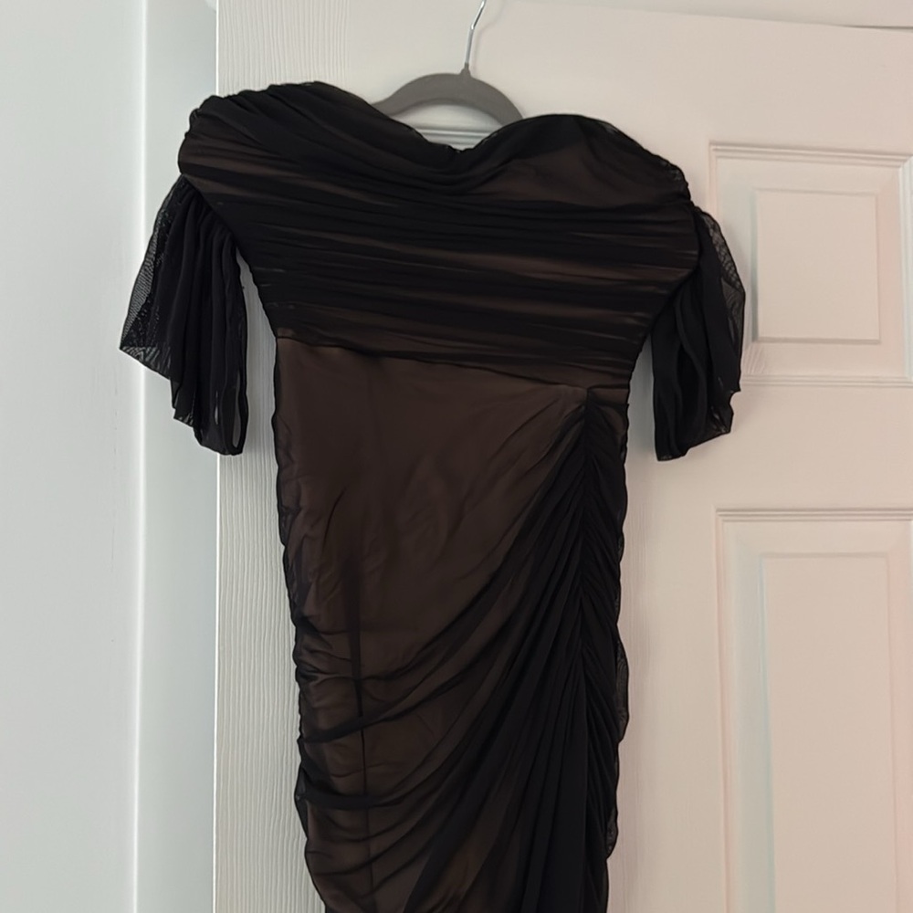Nookie Dita Mesh Gown Maxi Off Shoulder Ruched Formal Gala Dress Size Large - Picture 4 of 6